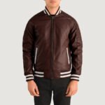 Pascal Maroon Leather Varsity Jacket - Image 5