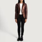 Ruby Metallic Maroon Leather Blazer - Image 6