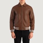 Walton Brown Leather Varsity Jacket - Image 5