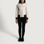 Lana Silver Leather Bomber Jacket - Image 6