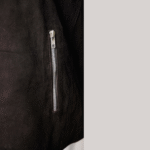 Black Shearling Suede Bomber Jacket - Image 5