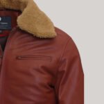 Mens Camel Brown Bomber Leather Jacket - Image 5