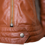 Women Classic Motorcycle Brown Leather Jacket - Image 5