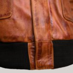 Distressed Bomber Brown Leather Jacket - Image 4