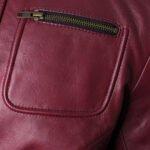 Jade Mens Maroon Zip-Up Bomber Leather Jacket - Image 6