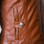 Women Classic Motorcycle Brown Leather Jacket - Image 6