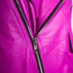 Womens Classy Belted Hot Pink Leather Jacket - Image 6