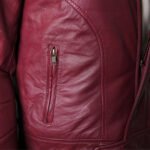 Jade Mens Maroon Zip-Up Bomber Leather Jacket - Image 5