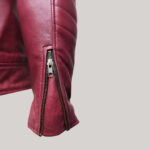 Jade Mens Maroon Zip-Up Bomber Leather Jacket - Image 8
