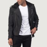 Furton Distressed Black Leather Biker Jacket - Image 5