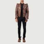 Furton Brown Leather Biker Jacket - Image 5