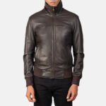 Air Rolf Brown Leather Bomber Jacket - Image 3