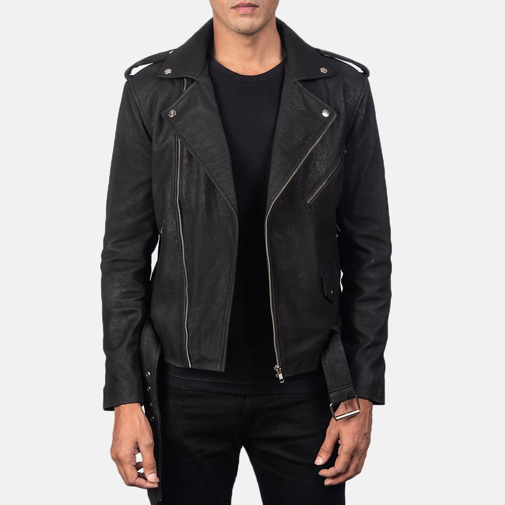 Allaric Alley Distressed Black Leather Biker Jacket - Image 1