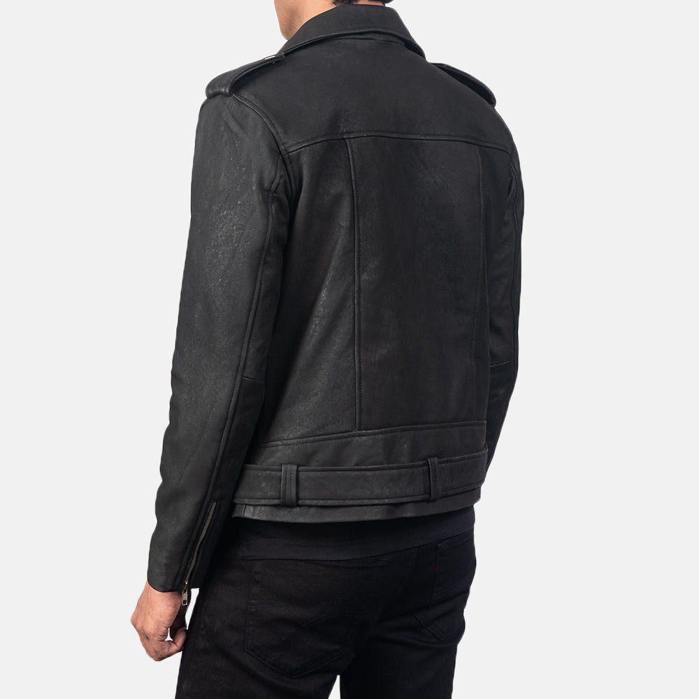Allaric Alley Distressed Black Leather Biker Jacket - Image 5