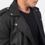 Allaric Alley Distressed Black Leather Biker Jacket - Image 6