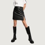 Sleek Slit Faux Leather Mini Skirt - Image 3