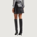Edge Line Side Button Faux Leather Skirt - Image 2