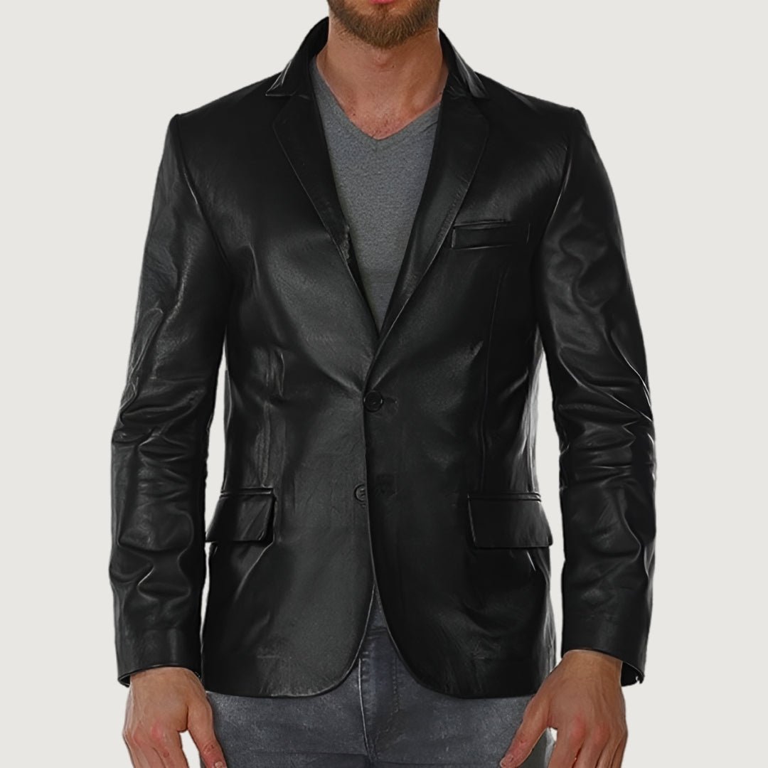 Artboard_88_7cf800e9-4b78-4871-ad74-187bfd42f74b Black Stretch Leather Blazer - Image 1