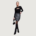 Khaki Luxe Leather-Look Mini Skirt - Image 2