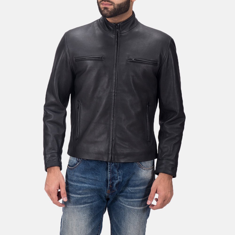 Austere Matte Black Leather Biker Jacket - Image 1