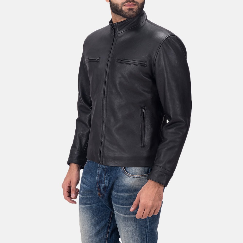 Austere Matte Black Leather Biker Jacket - Image 2