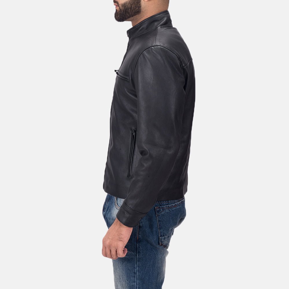 Austere Matte Black Leather Biker Jacket - Image 3