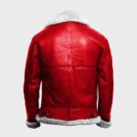 Holiday Christmas Red Bomber Aviator Jacket | Fur Collar Genuine Leather Jacket - Image 2
