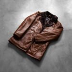 Cinnamon Distressed Leather Fur Coat - Image 7