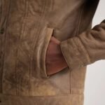 Dallis Distressed Brown Leather Shearling Trucker Jacket - Image 6