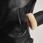 Francis B-3 Black & Cream Leather Bomber Jacket - Image 6