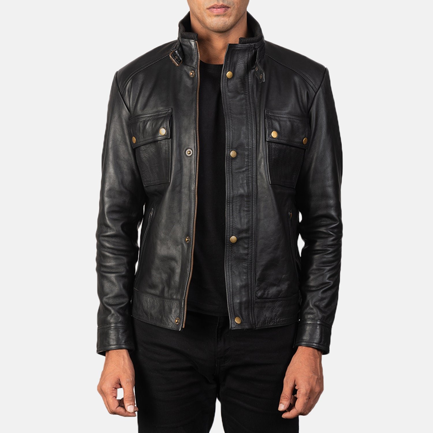 Darren Black Leather Biker Jacket - Image 3