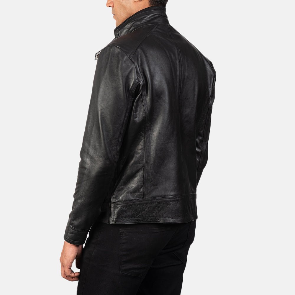 Darren Black Leather Biker Jacket - Image 6