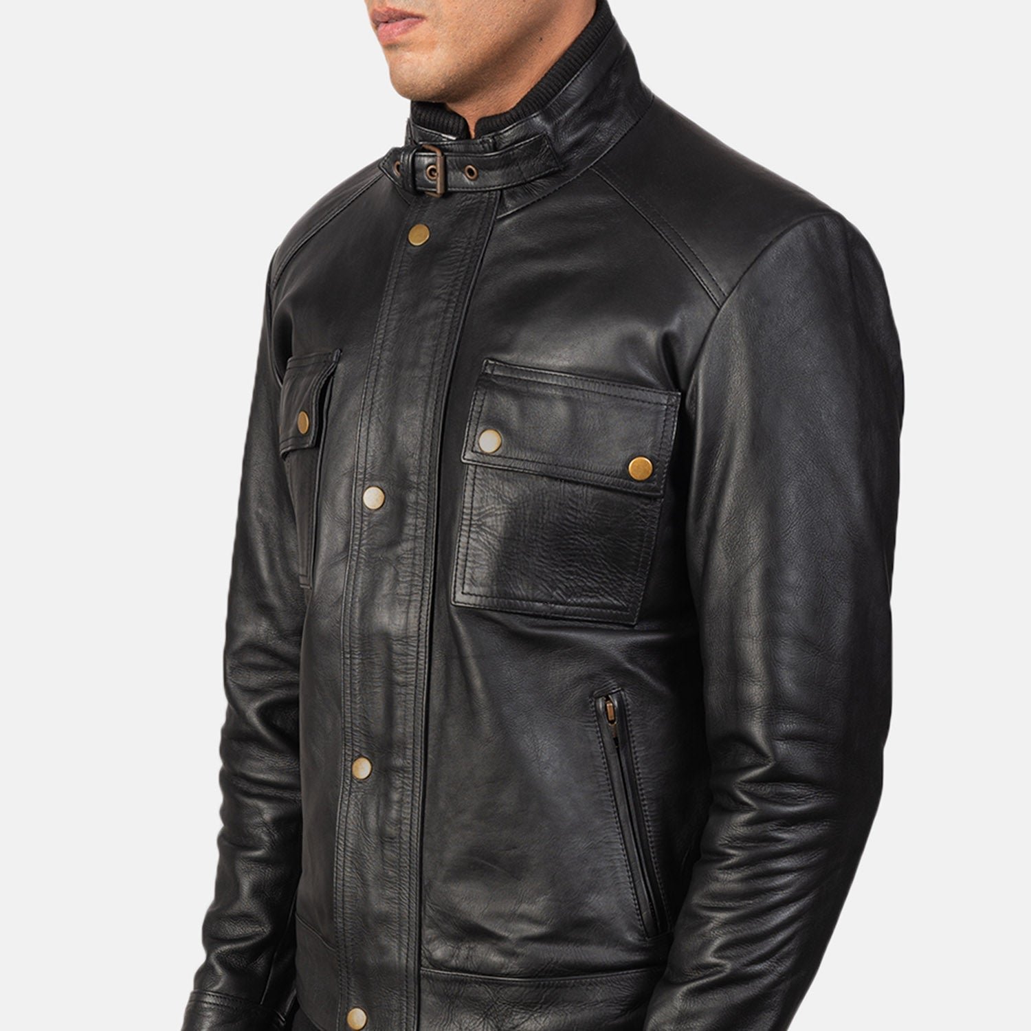 Darren Black Leather Biker Jacket - Image 5