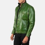 Darren Distressed Green Leather Biker Jacket - Image 2
