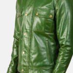 Darren Distressed Green Leather Biker Jacket - Image 6