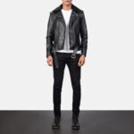 Furton Black Leather Biker Jacket - Image 3