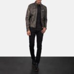 Ionic Distressed Brown Leather Biker Jacket - Image 4