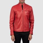 Ionic Red Leather Biker Jacket - Image 3