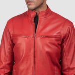 Ionic Red Leather Biker Jacket - Image 5