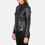 Kelsee Black Leather Biker Jacket - Image 2