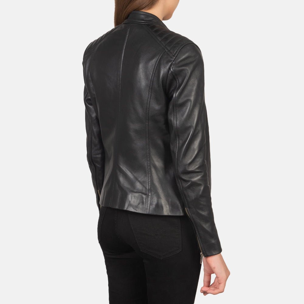 Kelsee Black Leather Biker Jacket - Image 5