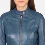 Kelsee Blue Leather Biker Jacket - Image 6