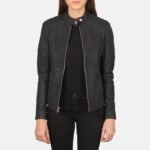 Kelsee Distressed Black Leather Biker Jacket