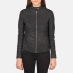 Kelsee Distressed Black Leather Biker Jacket - Image 4