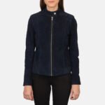 Kelsee Navy Blue Suede Biker Jacket - Image 4