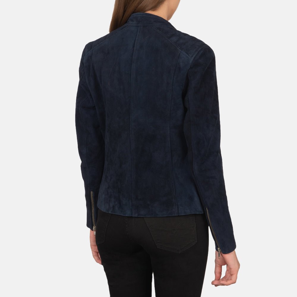 Kelsee Navy Blue Suede Biker Jacket - Image 5