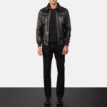 Aaron Black Leather Bomber Jacket - Image 3