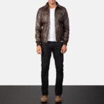 Aaron Brown Leather Bomber Jacket - Image 4