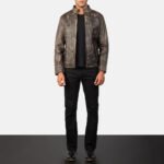 Alex Distressed Brown Leather Biker Jacket - Image 3