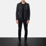 Allaric Alley Distressed Black Leather Biker Jacket - Image 4